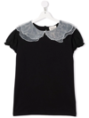 Douuod Teen Peter Pan-collar Cotton T-shirt In Black