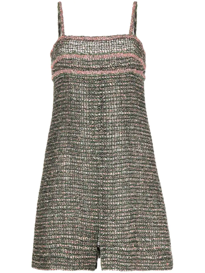 Pre-owned Chanel Tweed Sleeveless Minidress In Green