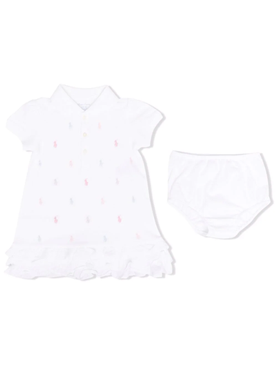 Ralph Lauren Babies' Embroidered-logo Cotton Dress In White