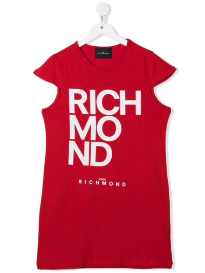 John Richmond Junior Kids' Logo-print Cap-sleeve Dress In Red