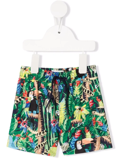 Kenzo Babies' Green Newborn Swimsuit With Floral Print, Elasticated Waist And Two Diagonal Side Pockets By In Blue