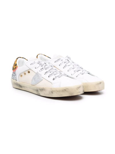 Philippe Model Teen Logo Patch Lace-up Trainers In White