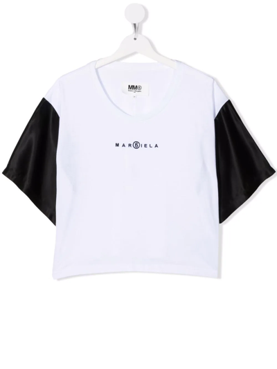 Mm6 Maison Margiela Teen Logo-print Colour-block T-shirt In White/black