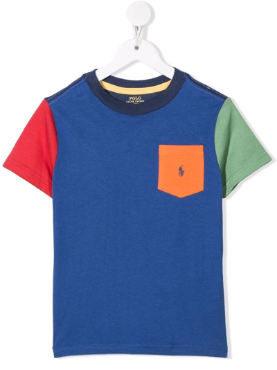 Ralph Lauren Kids' Colourblock Cotton T-shirt In Blue