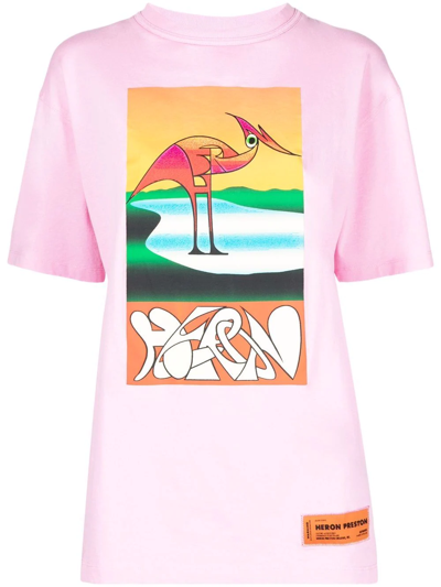 Heron Preston Heron-graphic Relaxed-fit Cotton-jersey T-shirt In Pink