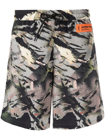 Heron Preston Abstract-print Swim Shorts In Green