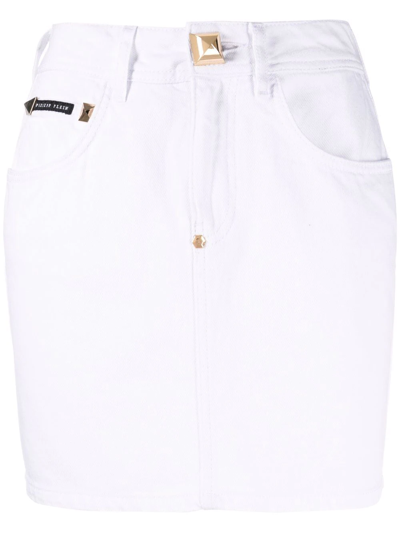 Philipp Plein Denim Mini Skirt In 01so Summer Snow