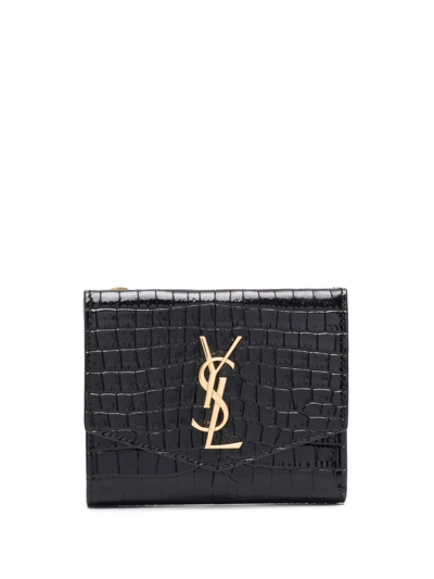 Saint Laurent Monogram-plaque Foldover Purse In Black