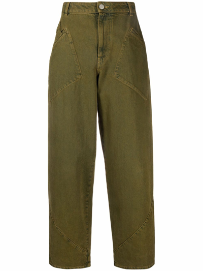Alberta Ferretti Deconstructed Wide-leg Jeans In Green