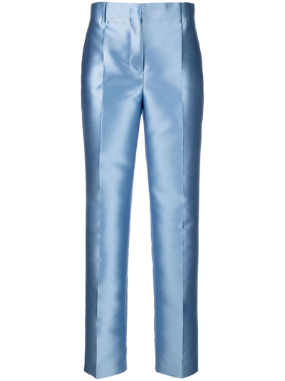 Alberta Ferretti Satin Finish Straight-leg Trousers In Blue
