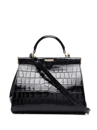 Aspinal Of London Florence Small Crocodile-embossed Bag In Black