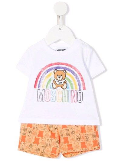 Moschino Babies' Rainbow Teddy Bear Logo-print Shorts Set In White