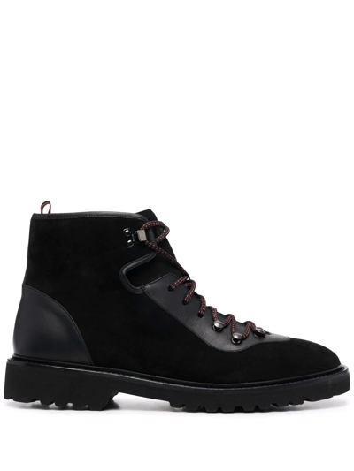 Bally Lace-up Suede Boots In Black