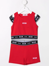 Msgm Teen Logo-print Cotton Cycling Set In Red