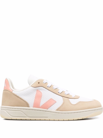 Veja White, Beige And Pink V-10 Sneakers In Multi-colored