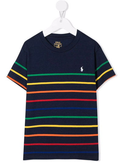 Ralph Lauren Kids' Striped Logo-embroidered Cotton T-shirt 6-14 Years In Newport Navy Multi