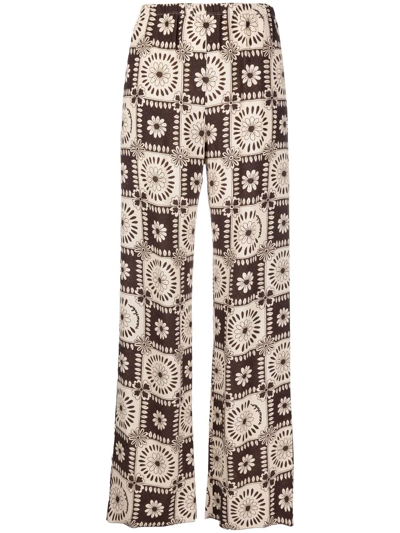 Nanushka Yareli Straight-leg High-rise Crepe Trousers In Brown Tile Print