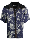 Wales Bonner Navy Highlife Bowling Short Sleeve Shirt In Blue