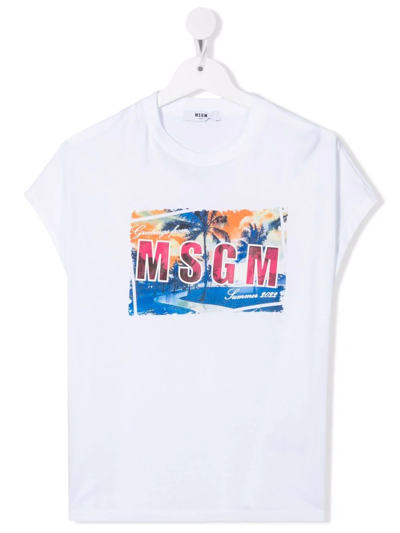 Msgm Teen Logo-print Cotton T-shirt In White