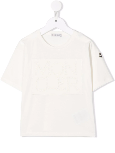 Moncler Kids' Embroidered Logo Short-sleeve T-shirt In White