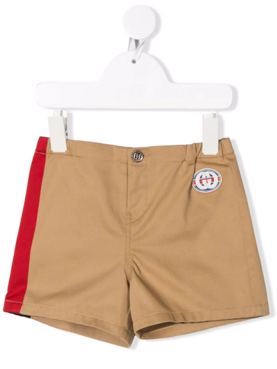 Gucci Babies' Logo-patch Side-stripe Shorts In Neutrals