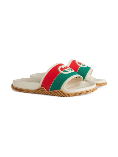 Gucci Kids' Logo-debossed Slides In White