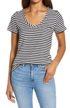 Caslon ® Rounded V-neck T-shirt In Black- White Stripe