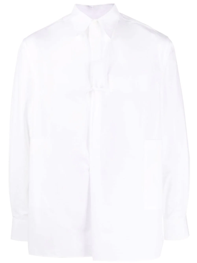 Valentino Bow-detail Cotton Long-sleeve Shirt In White