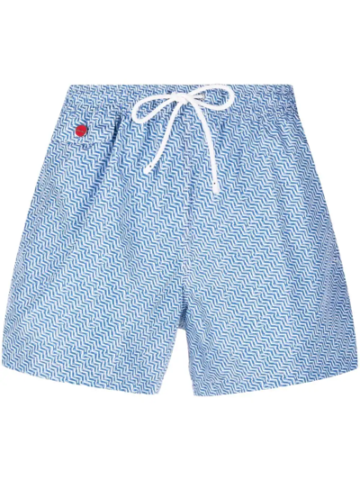 Kiton Embroidered-logo Swim Shorts In Light Blue
