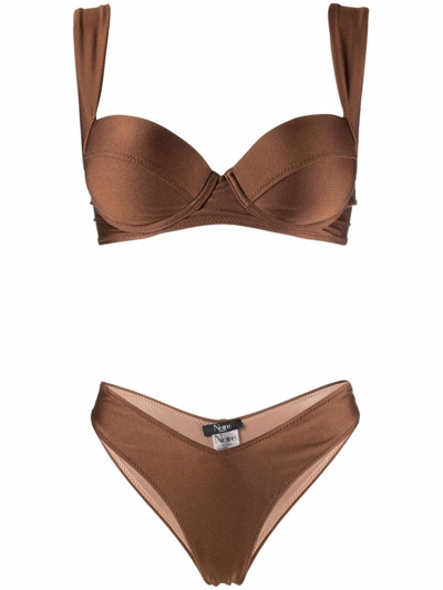 Noire Swimwear Satin-finish Balconette-style Bikini Set In Braun