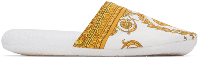 Versace White Baroque Slippers In Z7010 Bianco-oro