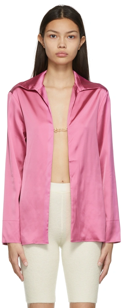 Jacquemus La Chemise Notte Pink Logo Plaque Shirt In Rose
