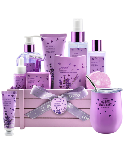 Lovery Lavender Body Care Gift Set, Aromatherapy Bath Kit Spa Gift Basket, 12 Piece