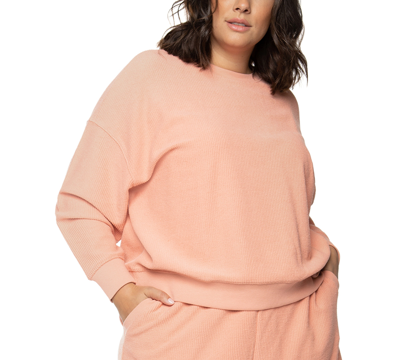 Black Tape Trendy Plus Size Cotton Ribbed Sweatshirt In Coral Cloud