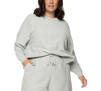 Black Tape Trendy Plus Size Cotton Ribbed Sweatshirt In Soft Sage