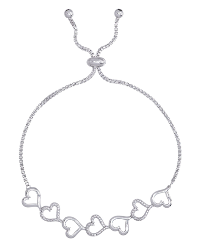 Macy's Diamond Accent Open Heart Link Adjustable Bolo Bracelet In Silver