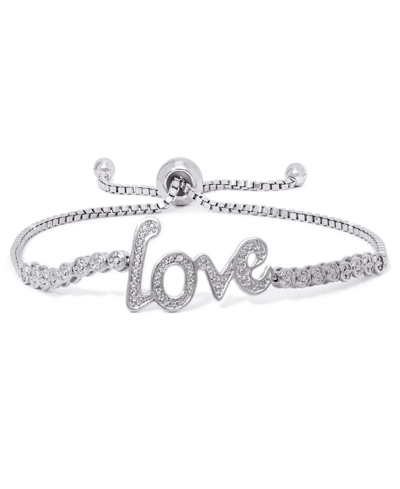 Macy's Diamond Accent 'love' Adjustable Bolo Bracelet In Silver