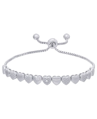 Macy's Diamond Accent Heart Link Adjustable Bolo Bracelet In Silver