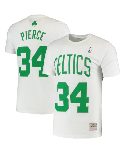 Mitchell & Ness Men's  Paul Pierce White Boston Celtics Hardwood Classics Stitch Name And Number T-sh