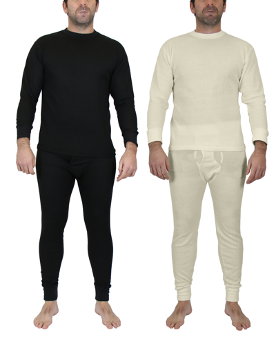 Galaxy By Harvic Men's Winter Thermal Top And Bottom, 4 Piece Set In Black And Natural
