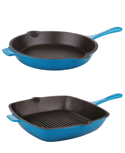 Berghoff Neo 2-pc. 10" Fry Pan And 11" Grill Pan Cast Iron Set In Blue