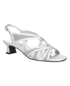 Easy Street Tristen Womens Metallic Ankle Strap Kitten Heels In Silver Satin