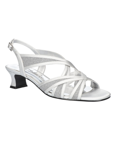 Easy Street Tristen Womens Metallic Ankle Strap Kitten Heels In Silver Satin