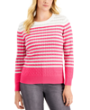 KAREN SCOTT CAROLINE STRIPED CABLE-KNIT SWEATER, CREATED FOR MACY'S