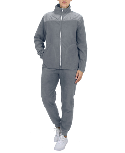 Galaxy By Harvic Women's Polar Fleece Sweatshirt Top Jogger Bottom Matching Set, 2 Piece In Gray