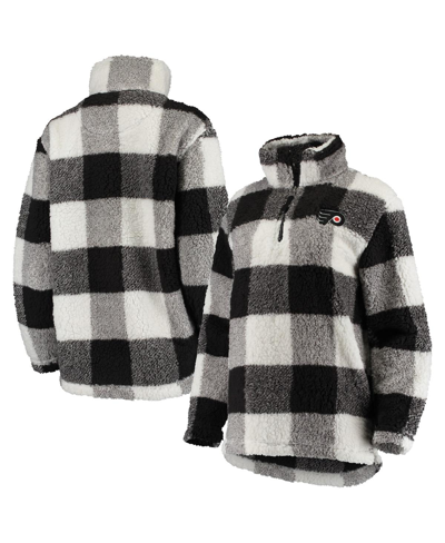 G-iii 4her By Carl Banks Women's Black And White Philadelphia Flyers Plaid Sherpa Quarter-zip Jacket In Black,white