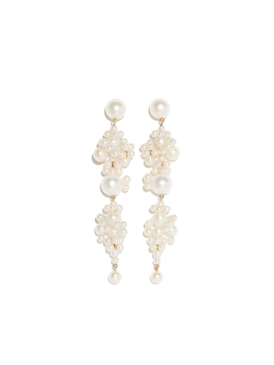 Sophie Bille Brahe 14kt Yellow Gold Grand Bisou Pearl Drop Earrings