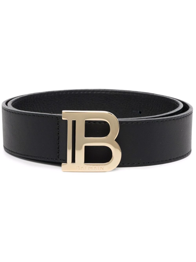 Balmain Kids' Logo-plaque Leather Belt In Black