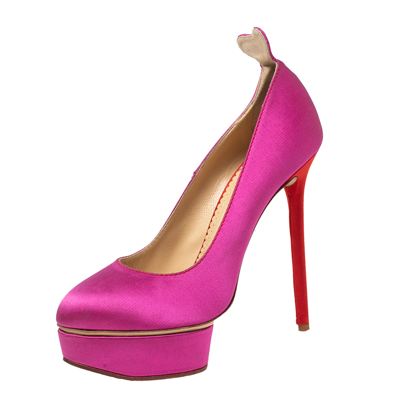 Pre-owned Charlotte Olympia Pink Satin Josephine Platform Pumps Size 38.5