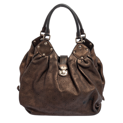 Pre-owned Louis Vuitton Bronze Monogram Mahina Leather L Bag In Brown
